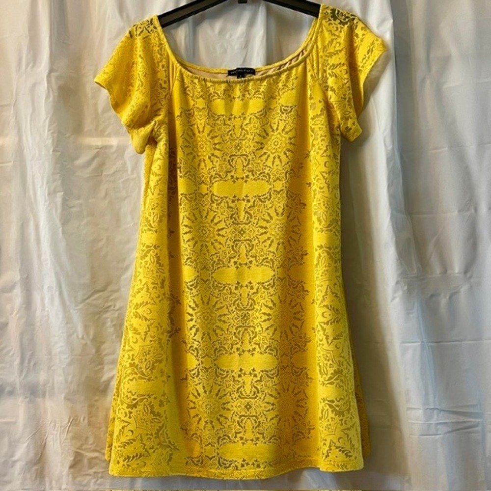 Signature Studio Yellow Burnout Lace Flutter Sleeve A-Line Mini Boho Dress Sz L